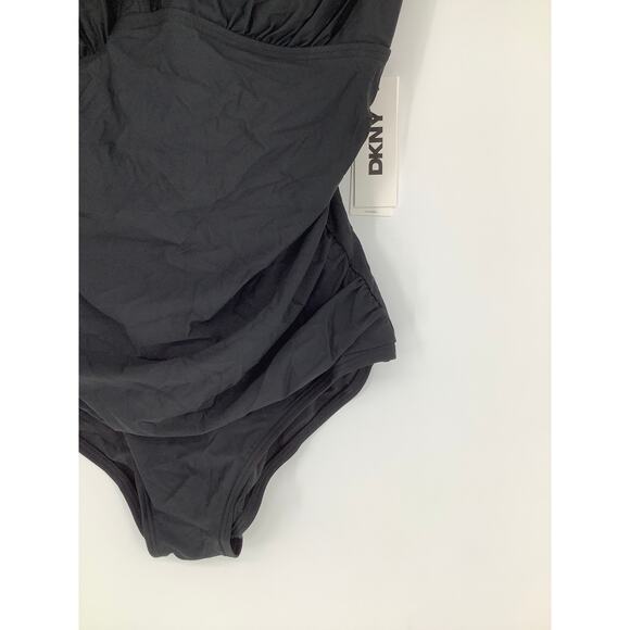 DKNY Women's Large Black Ruffle Plunge One Piece Swimsuit Beach Resort K17-26 - Picture 5 of 8